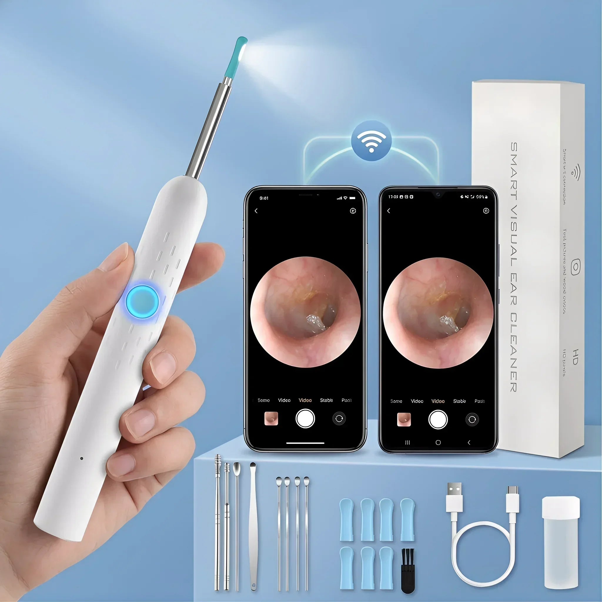 HD Wireless Ear Cleaning Camera Kit with Smart Visual Earwax Remover HD Camera Display For Clear & Accurate Ear Cleaning Safe & Gentle Earwax Removal With Soft Silicone Tips Wireless Connectivity With Android & iOS Mobile Support