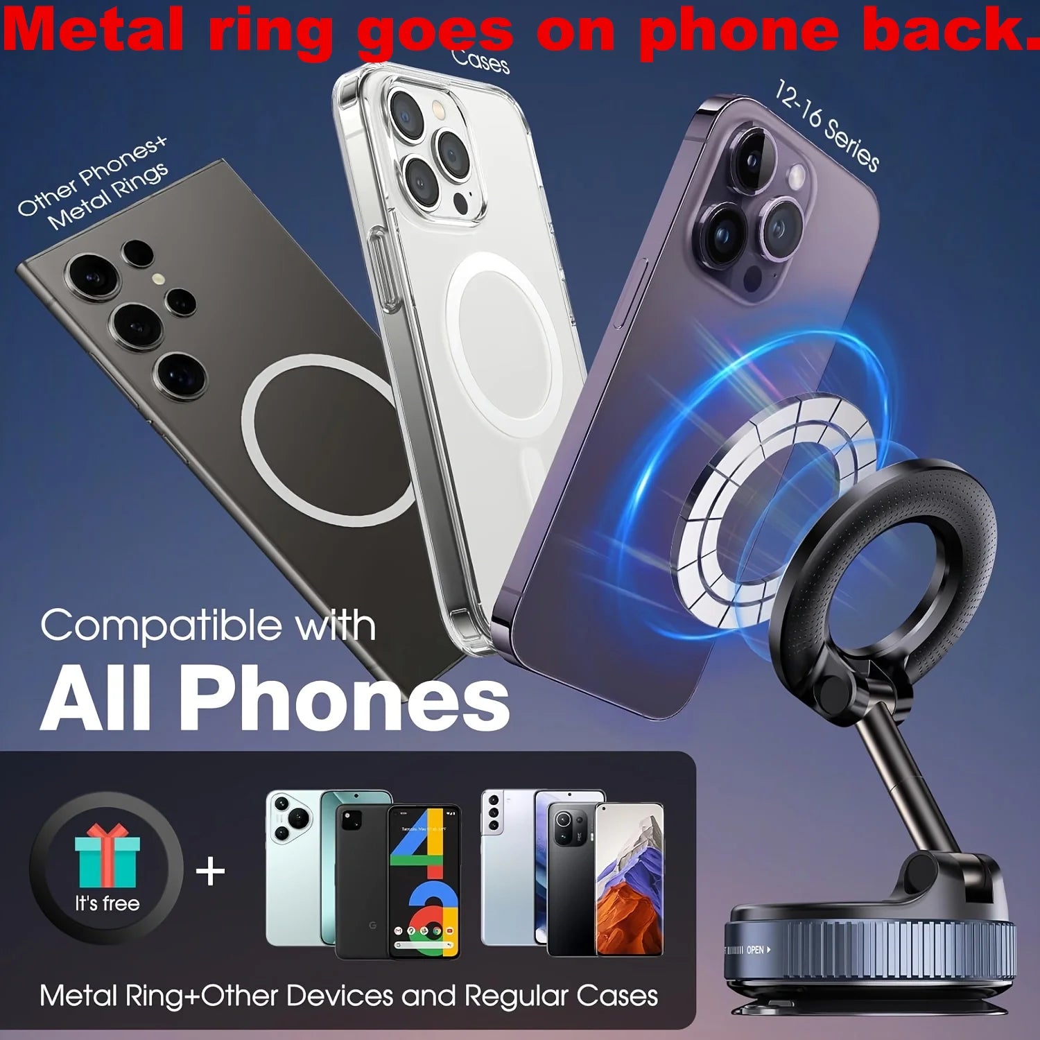 360° Magnetic Phone Holder with Foldable Suction Mount for Car & Desk Strong Magnetic Hold For Secure Phone Placement 360 Degree Rotation For Flexible Viewing Angles Foldable & Compact Design For Easy Storage
