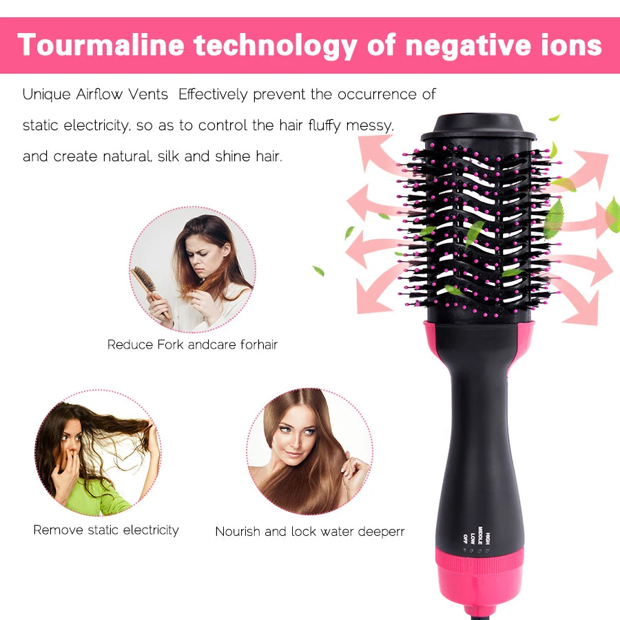 Salon Pro Heated Hair Brush – 3-in-1 Ionic Hair Styling Tool for Drying, Straightening & Curling Professional 3-in-1 Hair Styler Brush for Fast Drying, Smooth Straightening & Effortless Curling