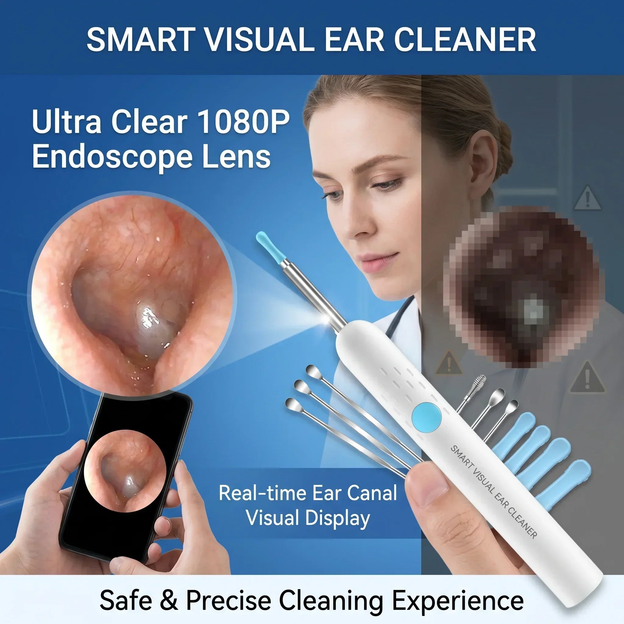 HD Wireless Ear Cleaning Camera Kit with Smart Visual Earwax Remover HD Camera Display For Clear & Accurate Ear Cleaning Safe & Gentle Earwax Removal With Soft Silicone Tips Wireless Connectivity With Android & iOS Mobile Support