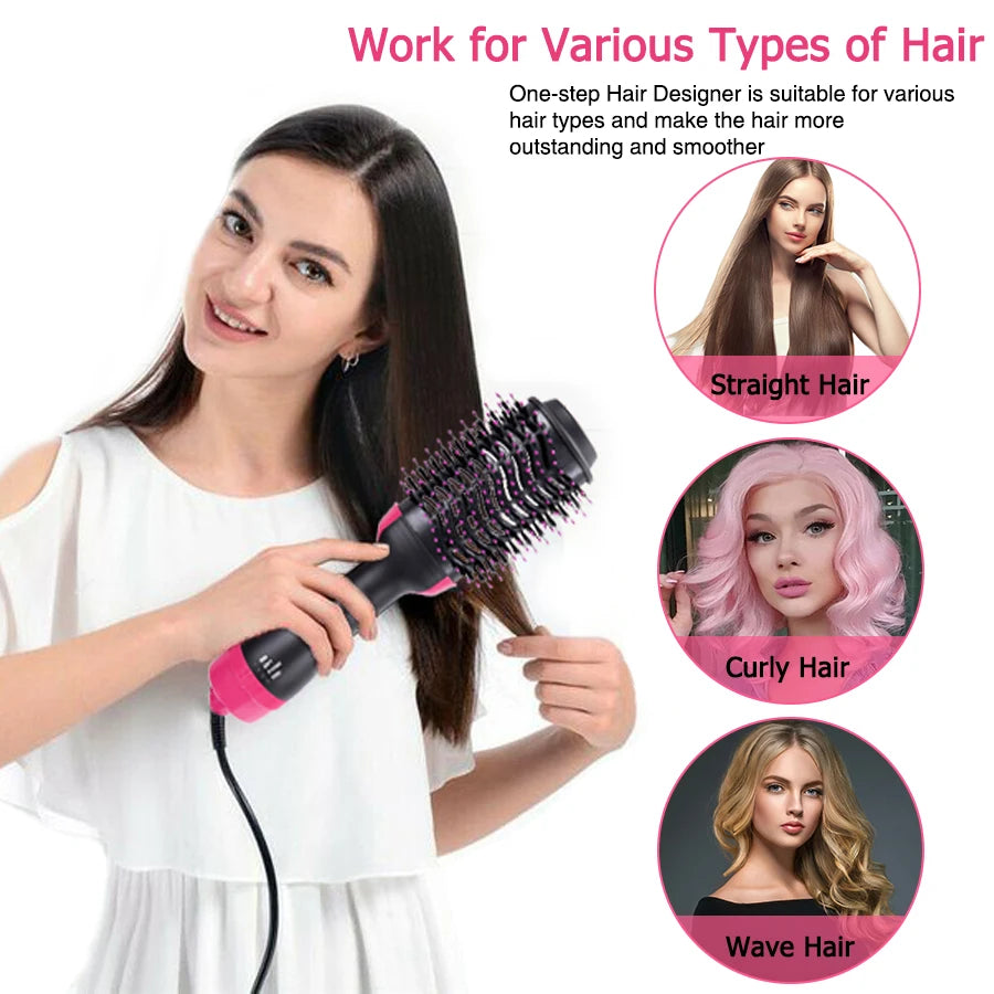 Salon Pro Heated Hair Brush – 3-in-1 Ionic Hair Styling Tool for Drying, Straightening & Curling Professional 3-in-1 Hair Styler Brush for Fast Drying, Smooth Straightening & Effortless Curling