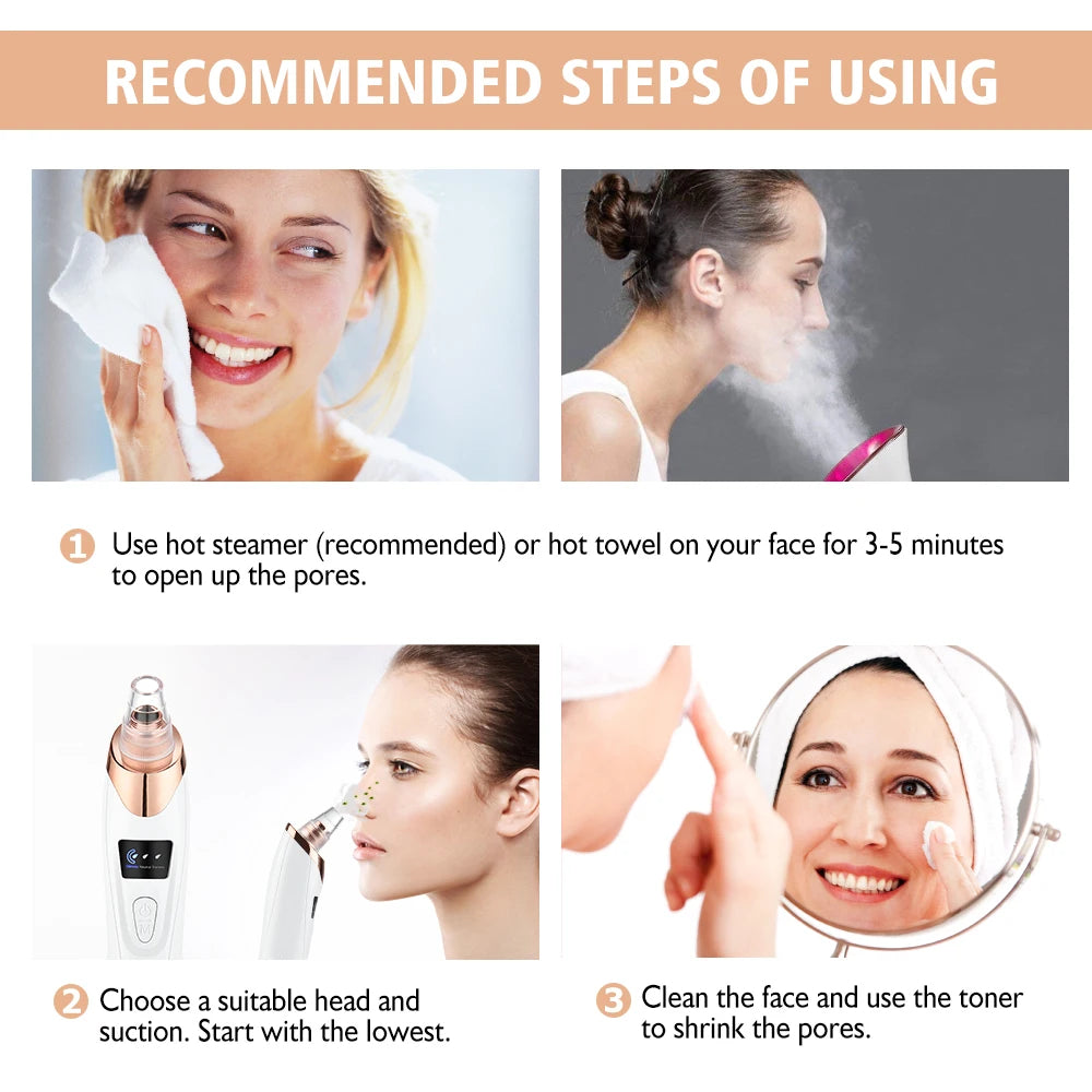 Deep Pore Cleaning With Powerful Vacuum Suction Removes Blackheads, Acne & Excess Facial Oil Easily Rechargeable & Portable Design For Everyday Skin Care