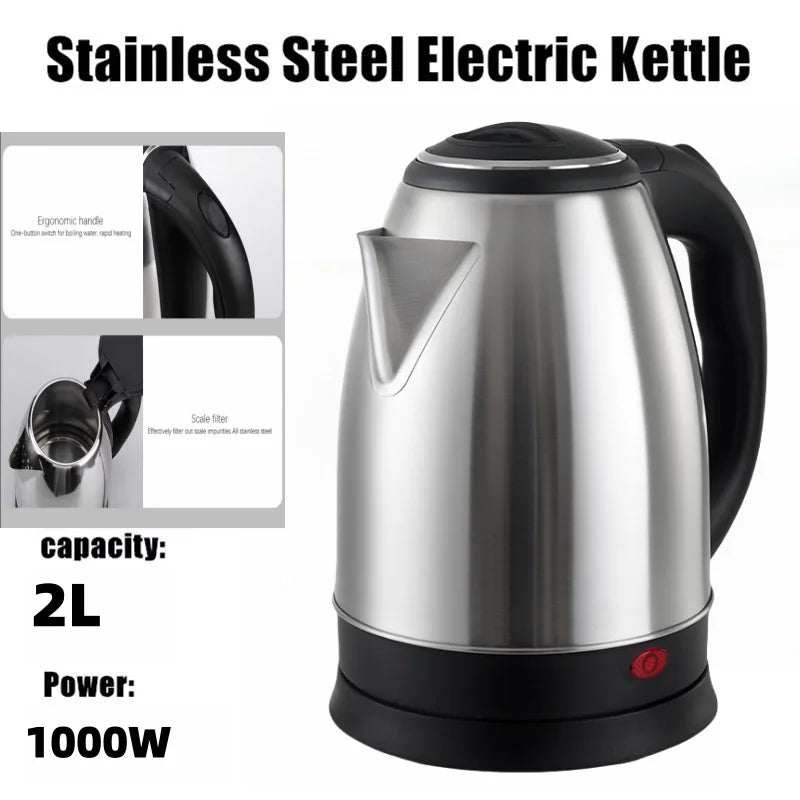 Fast Boil 2.0L Stainless Steel Electric Kettle for Everyday Use Premium Food-Grade Stainless Steel Build for Safe Hot Water Heating Large Capacity Electric Kettle Ideal for Tea, Coffee & Beverages.